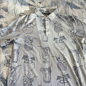 Travis Mathew Men’s Golf Shirt Gray Patterned Tropical, medium